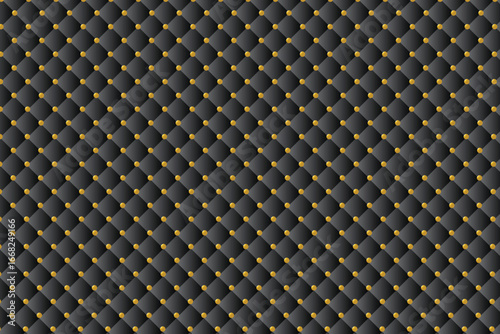 Vector abstract upholstery or matte black leather texture sofa background and antique bronze nails for antique furniture decoration pattern