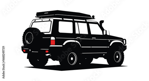 Black silhouette of a four wheel drive suv with roof storage