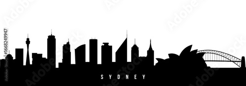 Vector silhouette illustration of Sydney City urban skyline. Modern minimalist cityscape graphic, perfect for travel, banners or backgrounds.