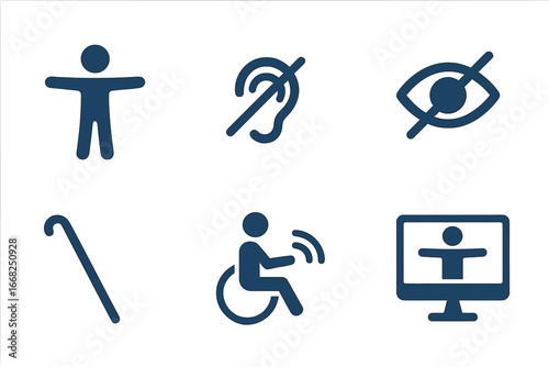 Diverse accessibility icons for mobility, sensory, and other disability support needs