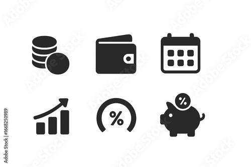 Financial icons for savings, growth, and business concepts