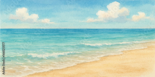 Tropical beach with blue sky and clouds over turquoise sea