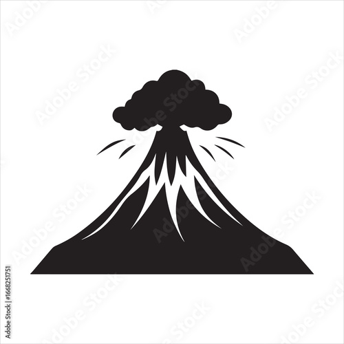  volcano eruption icon, volcano eruption with lava black silhouette vector illustration