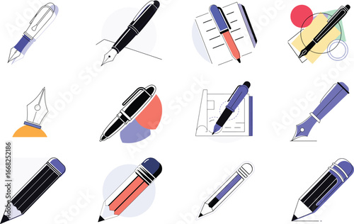 Bundle Pen Silhouette Icon On White Background Eps 30