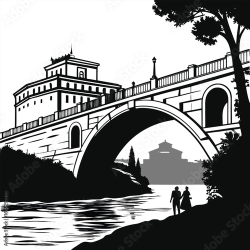 Ancient market bridge silhouette