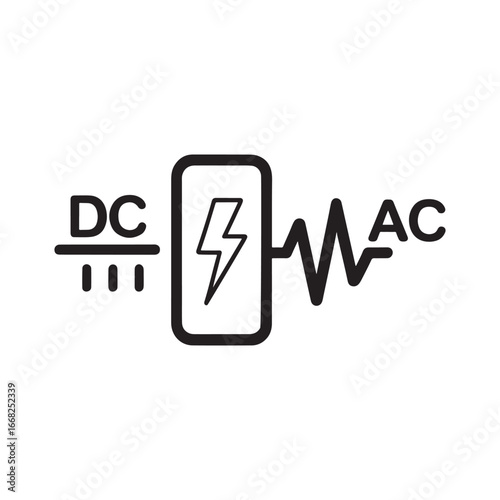 Direct and alternating current DC and AC convert symbol sign, vector illustration, isolate on white background. DC to AC convert.