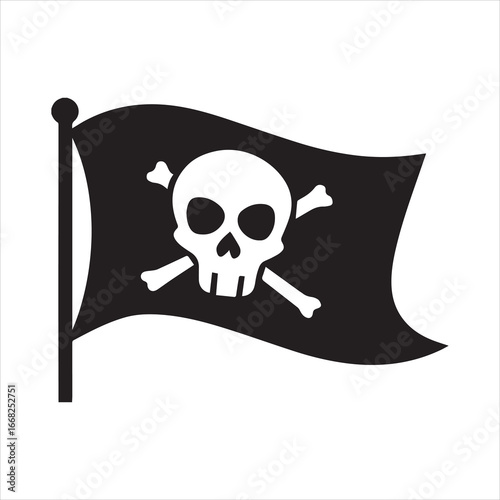  pirate flag with a skull and crossbones black silhouette vector, pirate flag icon