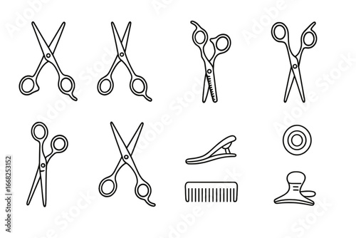Salon Scissors Icon Set. Outline icon set of professional salon scissors: straight scissors, thinning scissors