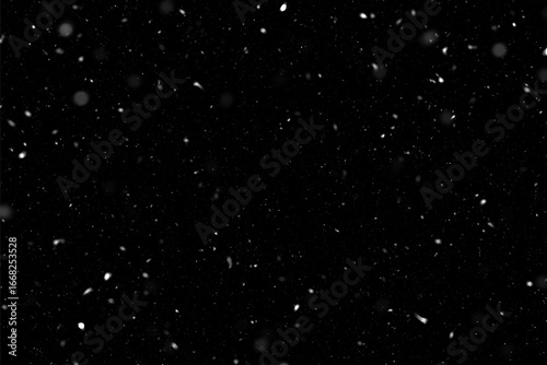 Abstract Snow Particles, Night Snowstorm Textur, Dust or Snow Overlay on Black, Realistic Falling Snow Overlay, Black Background