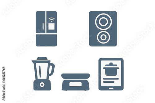 Modern kitchen appliances and smart home devices collection