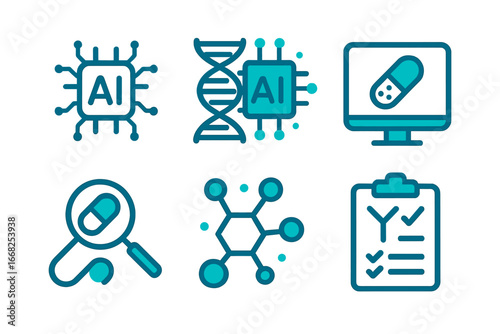 Medical research and artificial intelligence symbols for healthcare innovation