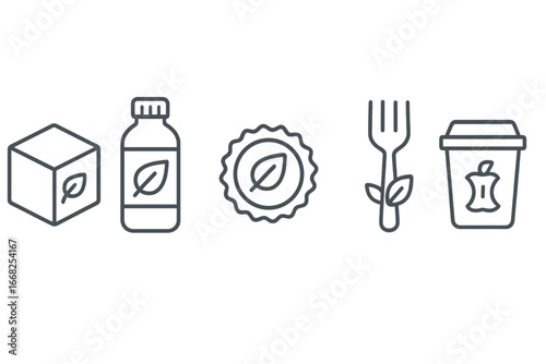 Food and Drink Line Icons with Leaf Motifs