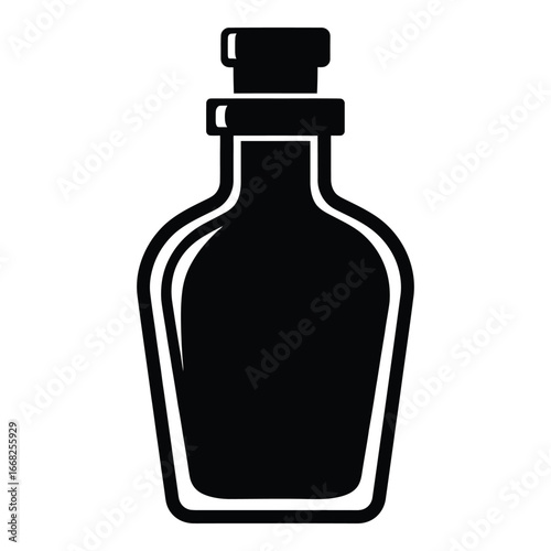 Black silhouette of a glass bottle with a stopper container liquid