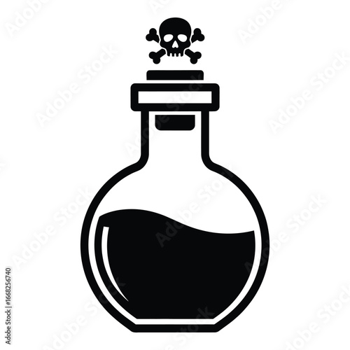 Black skull and crossbones symbol on a potion bottle poison danger
