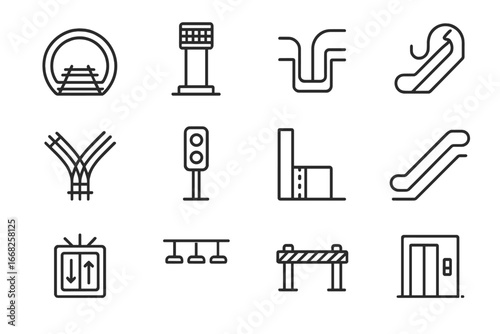 Underground Infrastructure Icons. Outline icon set of underground infrastructure: tunnel cross-section,