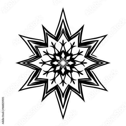 Minimilist a symmetrical star shape with intricate floral patterns in black and white design element vector art vector