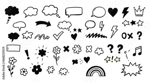 Collection of various cute cartoon speech bubbles and icons