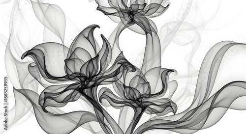 Ethereal Smoke Flowers: Abstract Black & White Floral Design with Fluid Swirls