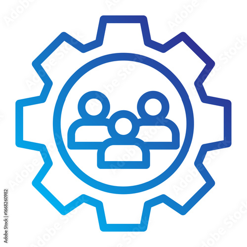 Stakeholder Line Gradient Icon - People in Cogwheel
