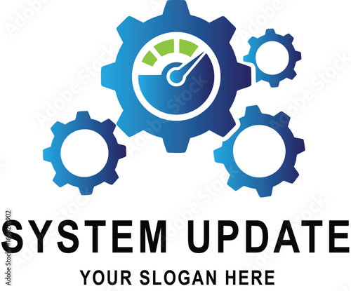 Blue cogwheels with performance meter create a symbol of system update technology solution