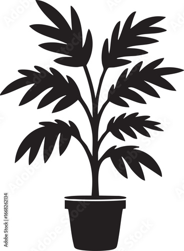 Black and white potted plant vector illustration - houseplant graphic eps silhouette