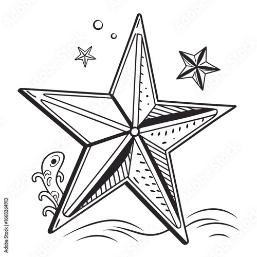 Nautical star tattoo design, vector illustration