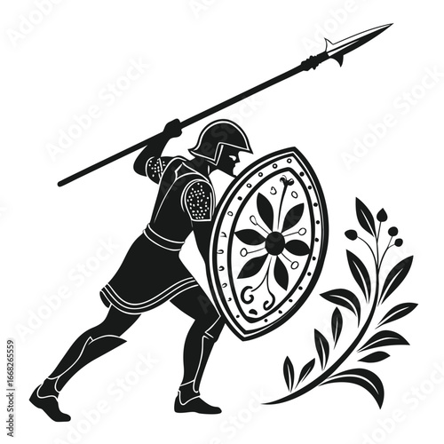 Ancient shield with floral pattern silhouette