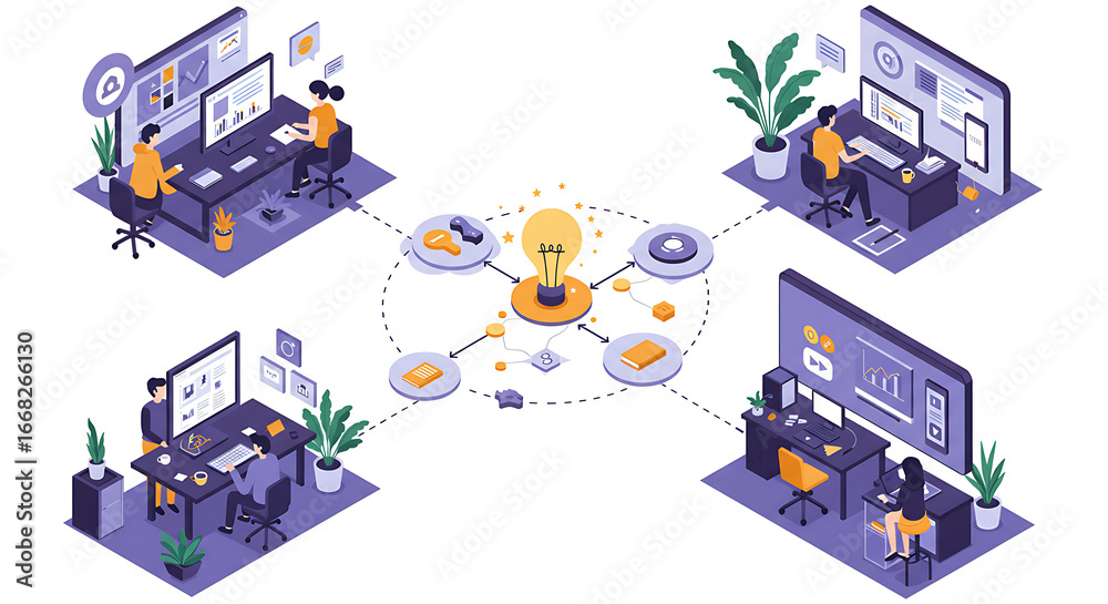 Obraz premium Creative Team Collaboration for Innovation and Idea Generation in a Modern Digital Workspace