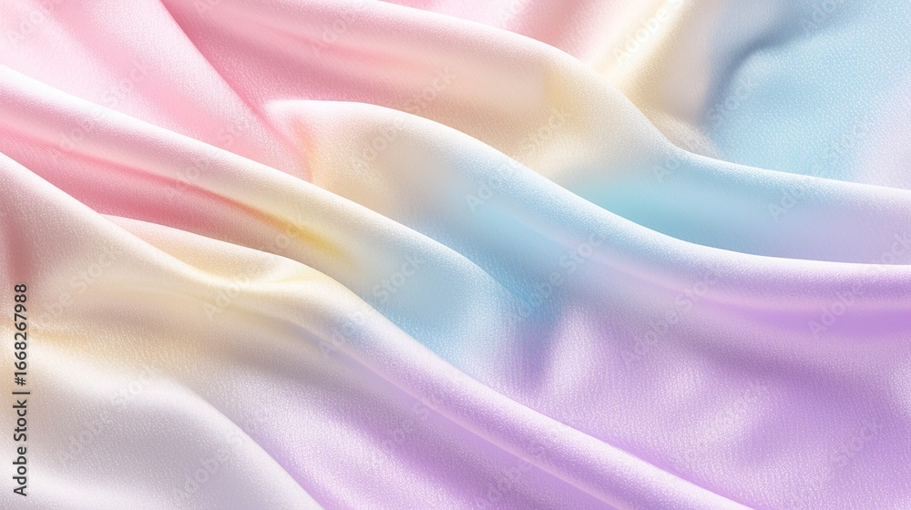 Obraz premium Plush felt fabric with a gradient of pastel colors—pink, purple, and yellow—boasting a soft texture that’s perfect for crafting cozy dresses or jackets, adding an elegant touch to clothing projects.