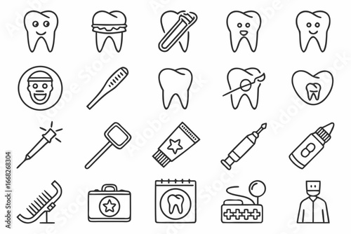 Dental Care Icons Line Art Bundle (41 AI Vector Illustrations)