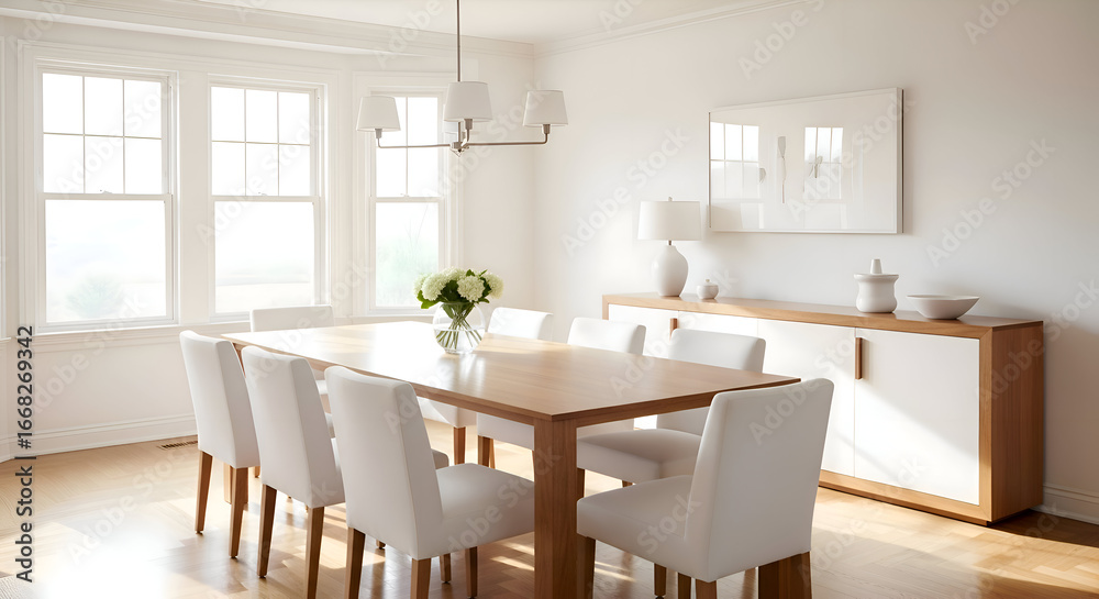 Fototapeta premium Bright Dining Room Interior with Modern Furniture