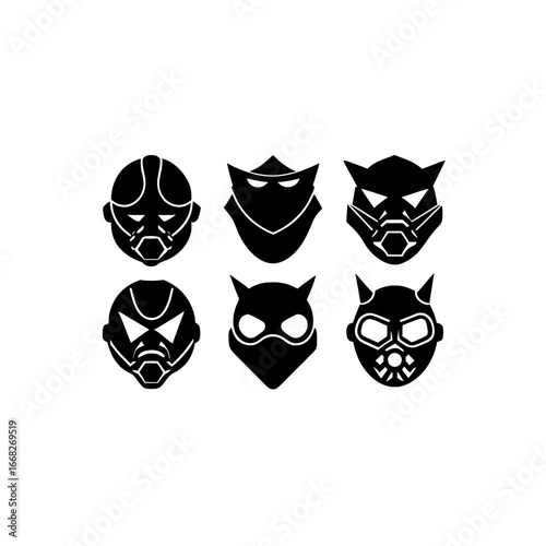 6 different anesthesia mask silhouette vector icon