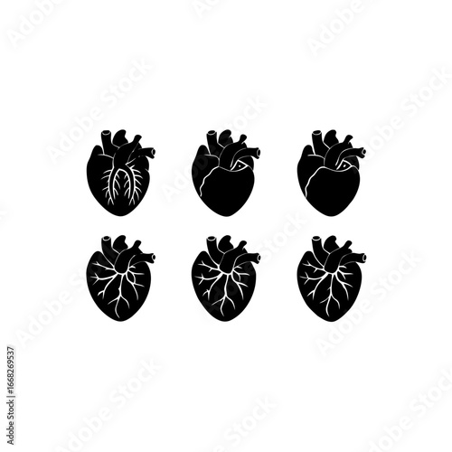 6 different artificial heart silhouette vector ico