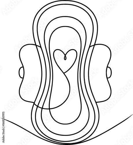 Sanitary Pad Outline with Heart Design Vector Illustration.