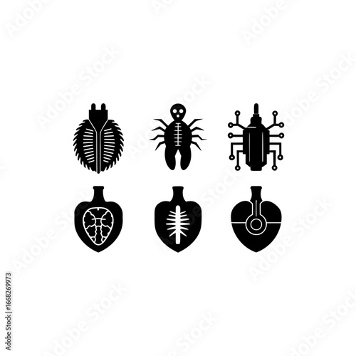 6 different bio electronic implant silhouette vect
