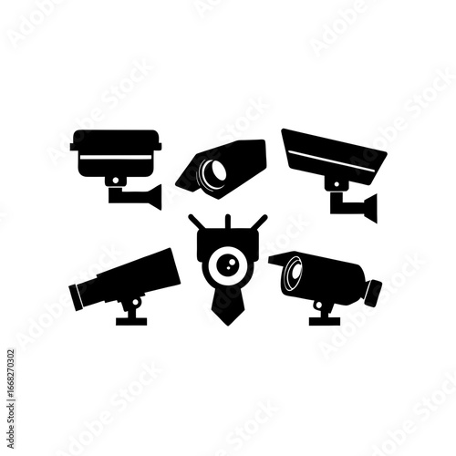 6 different cctv camera silhouette vector icons se