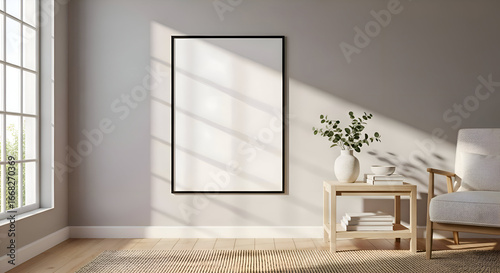 Modern Interior Mockup with Blank Frame and Chair