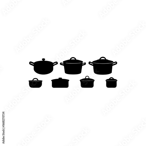 7 different cooking pot silhouette vector icons se