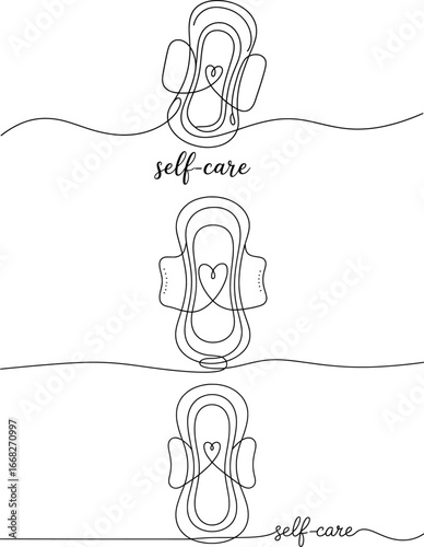 Self-Care Sanitary Pad Line Art Minimalist Feminine Hygiene Illustration.