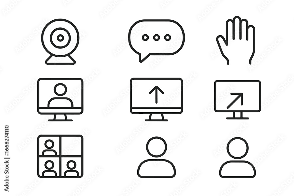 Digital communication and online meeting icons for collaboration and connection Digital communication and online meeting icons for collaboration and connection