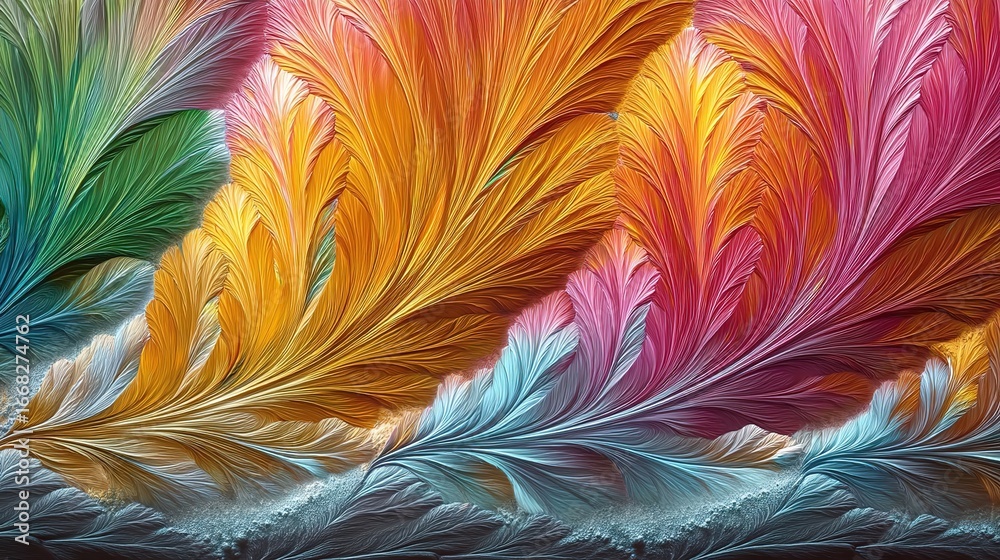 Fototapeta premium Stained Glass Inspired Abstract Nature Background Colorful Leaf Flowers