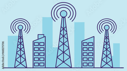 Communication towers in a stylized city skyline antenna