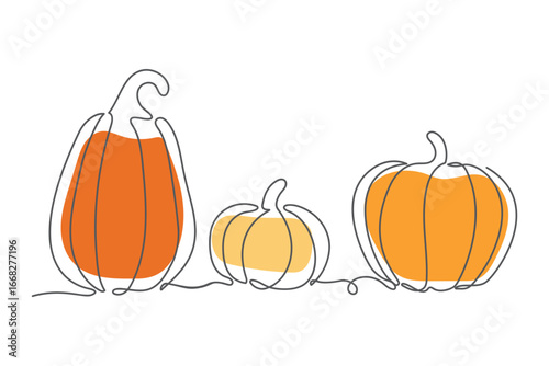 Set of colour pumpkins continuous one line drawing