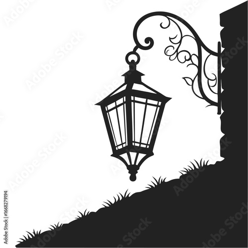 Ancient lantern lit at night silhouette