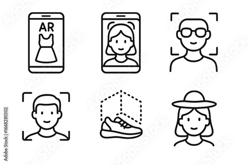 Augmented reality icons for virtual try-on and facial recognition in retail