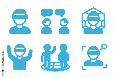 Blue icons for virtual reality, communication, and digital user interaction