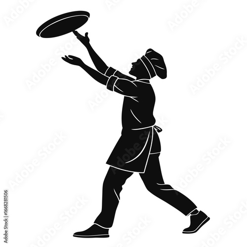Chef tossing pizza dough silhouette