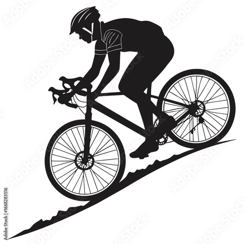 Cyclist racing downhill silhouette