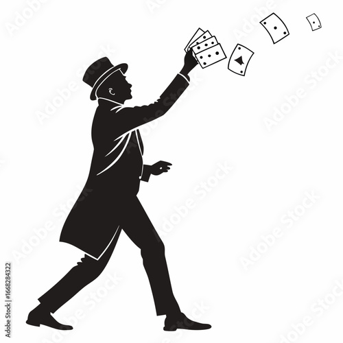 Magician performing card trick silhouette