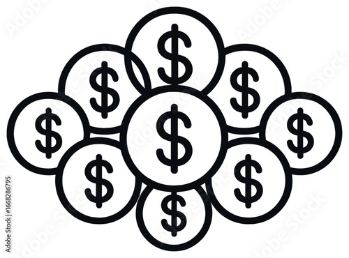 Coin wealth display vector: financial abundance, currency growth, investment prosperity